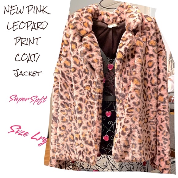 NEW LIGHT PINK LEOPARD PRINT COAT SOFT & COZY SZ LG OPEN CONCEPT & SILKY LINING - Picture 1 of 12